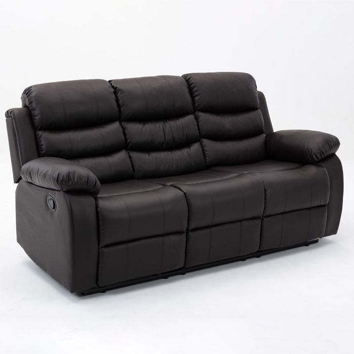 LINSHENGMAOYI 74" Wide Faux Leather Pillow Top Arm Reclining Sofa